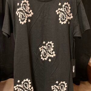 Civilregime Black T-Shirt with White Paisley Design NWT